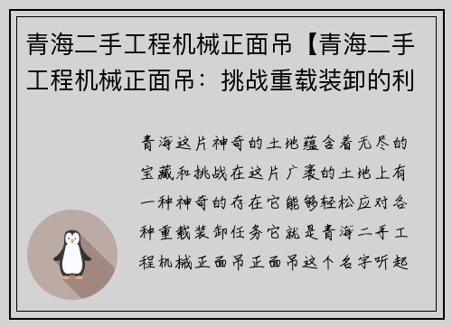 青海二手工程机械正面吊【青海二手工程机械正面吊：挑战重载装卸的利器】